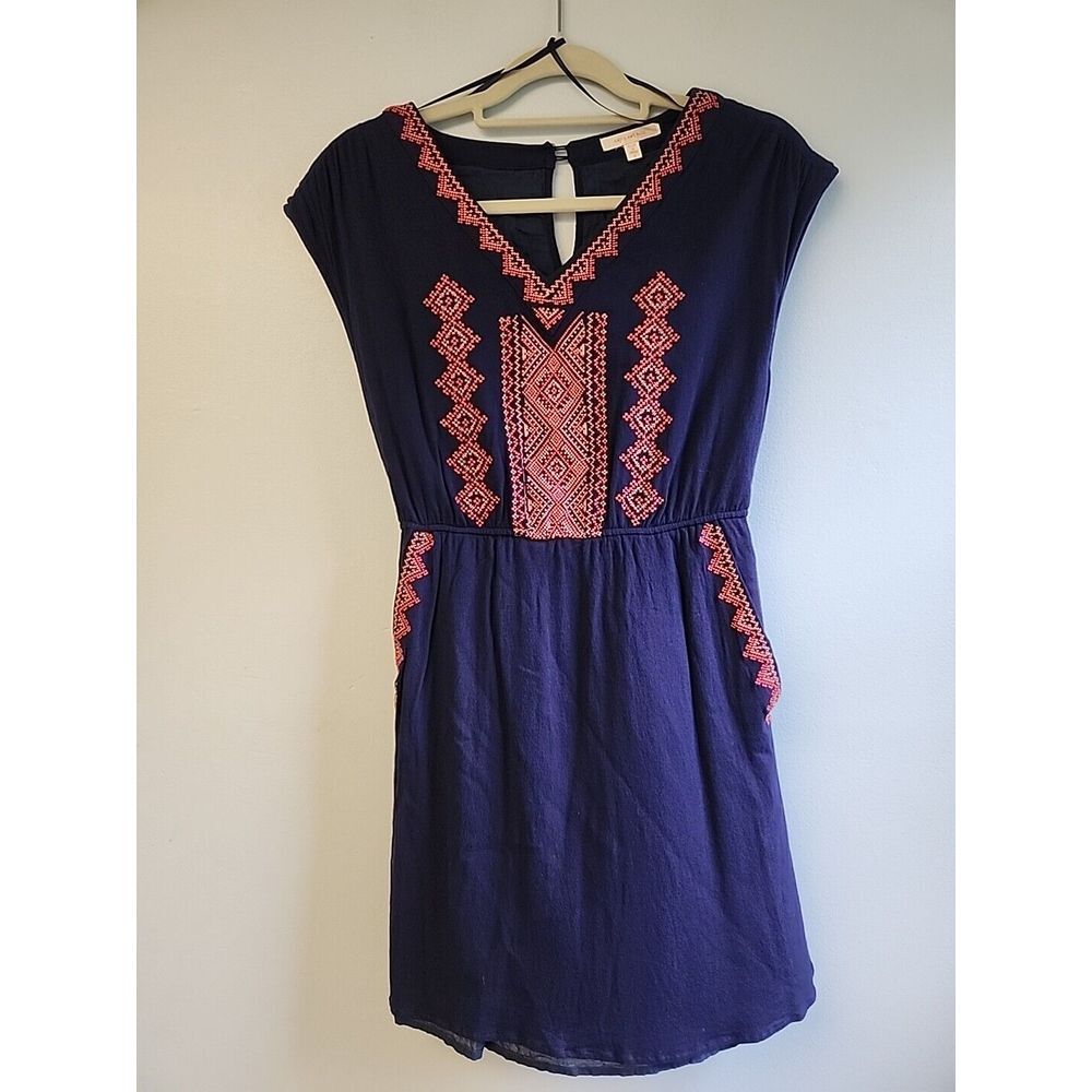Skies Are Blue Womens S Navy  Blue Dress‎ Graphic Print Embroidered Pockets